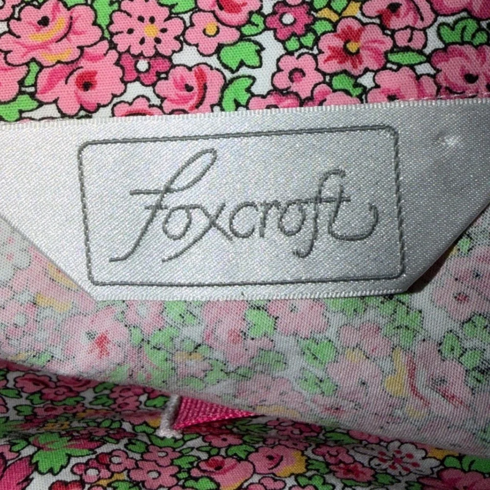 Foxcroft Pink Floral Cotton A-Line Skirt with Ribbon Tie Waist Size 14